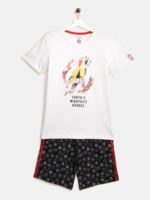 

YK Marvel Boys White & Black Avengers Print Pure Cotton T-shirt with Shorts