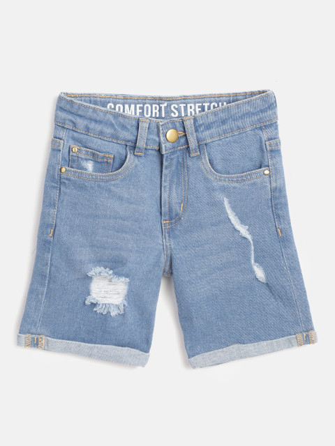 

YK Boys Blue Washed Regular Fit Ripped Denim Shorts