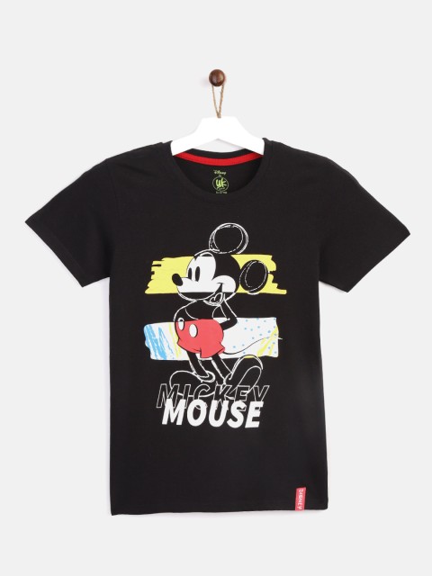 

YK Disney Boys Black & White Mickey Mouse Print Pure Cotton Round Neck T-shirt