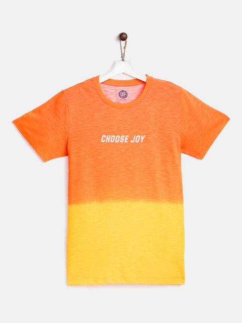 

YK Boys Orange & Yellow Pure Cotton Ombre Tie & Dye Round Neck T-shirt
