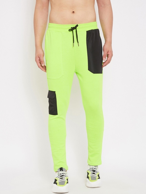 

FUGAZEE Men Fluorescent Green & Black Colourblocked Slim-Fit Track Pants