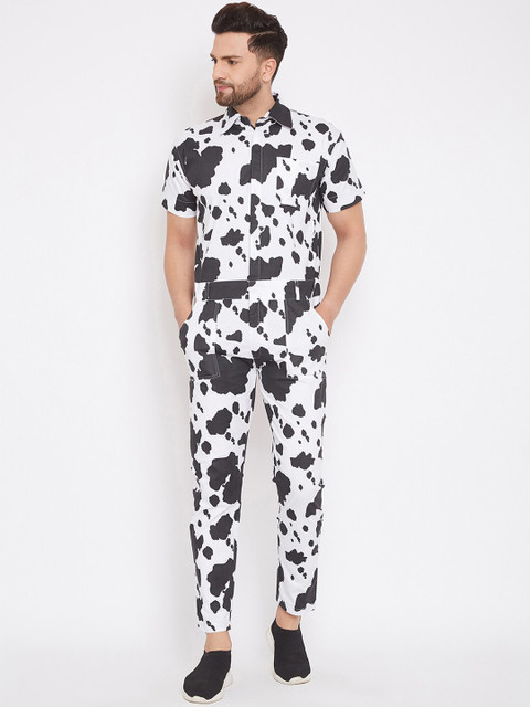 

FUGAZEE Men White & Black Printed Basic Jumpsuit