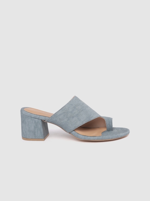 

Mast & Harbour Women Blue Solid One Toe Heeled Mules