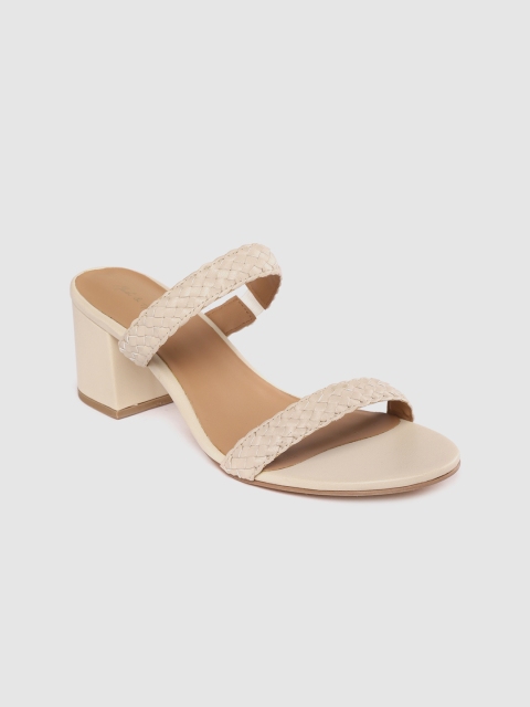 

Mast & Harbour Women Beige Basket Weave Patterned Block Heels