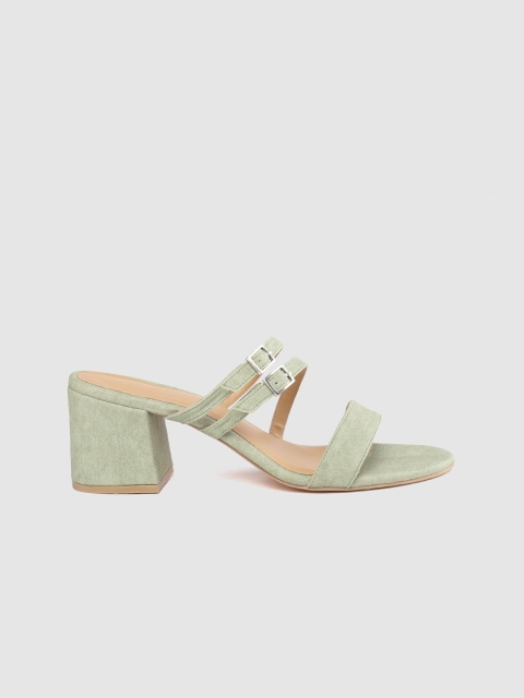

Mast & Harbour Women Green Solid Block Heels with Buckle Detail