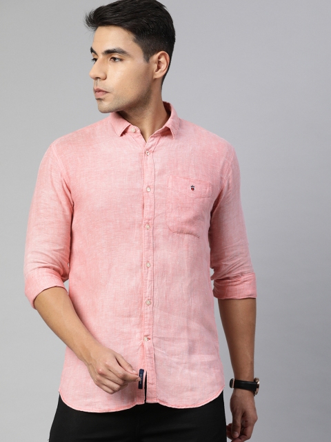 

Louis Philippe Sport Men Pink Tailored Fit Solid Casual Chambray Linen Shirt