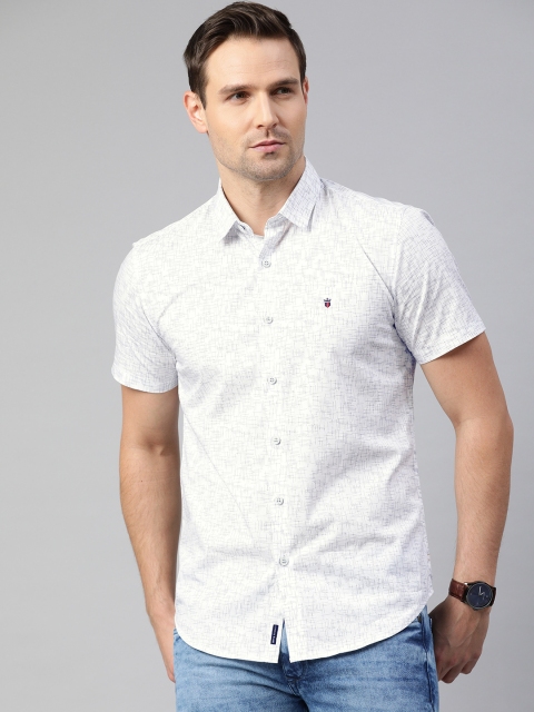 

Louis Philippe Jeans Men White & Navy Blue Tailored Fit Abstract Print Casual Shirt
