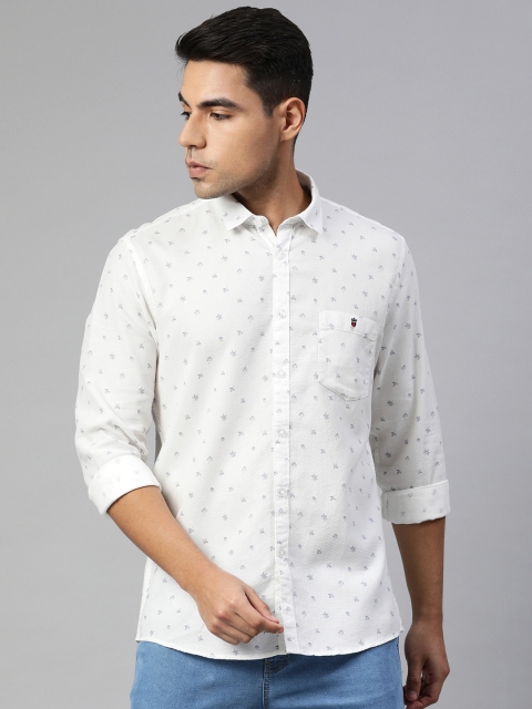 

Louis Philippe Jeans Men White & Blue Slim Fit Leaf Print Cotton Casual Shirt