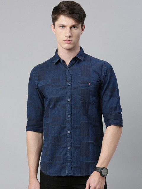 

Louis Philippe Jeans Men Navy Blue Slim Fit Geometric Print Casual Shirt