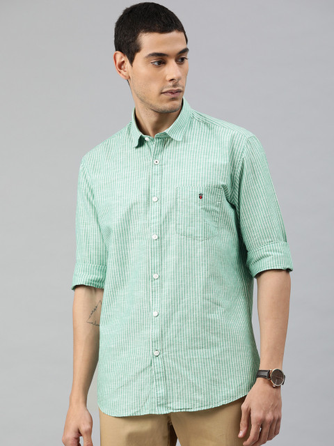 

Louis Philippe Sport Men Green & White Slim Fit Striped Casual Shirt