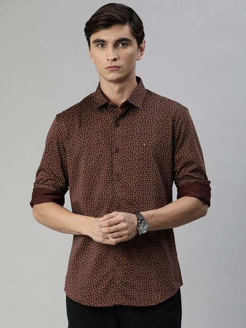

Louis Philippe Sport Men Maroon & Khaki Super Slim Fit Floral Printed Casual Shirt