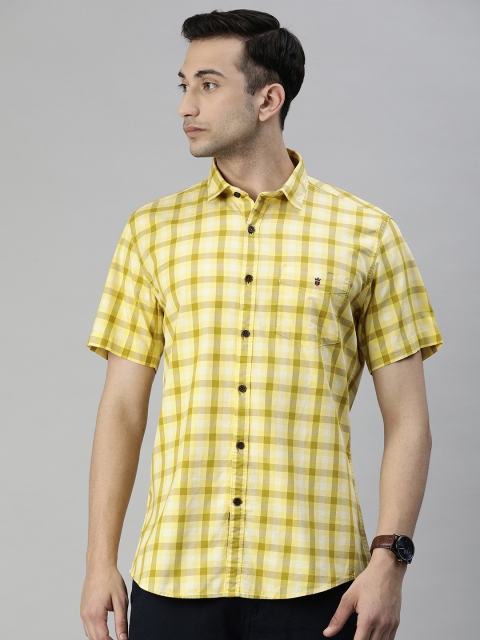 

Louis Philippe Sport Men Yellow & Camel Brown Slim Fit Checked Casual Shirt