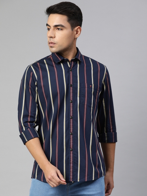 

Louis Philippe Jeans Men Navy Blue & Red Striped Regular Fit Casual Shirt