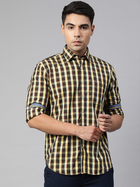 

Louis Philippe Sport Men Olive Green & Yellow Slim Fit Checked Casual Shirt