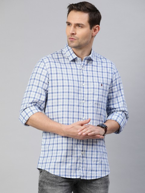

Louis Philippe Jeans Men White & Blue Slim Fit Checked Casual Shirt