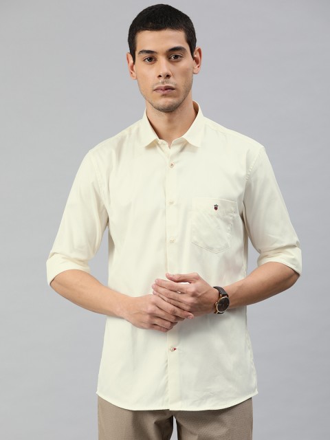 

Louis Philippe Sport Men Cream-Coloured Slim Fit Solid Pure Cotton Casual Shirt