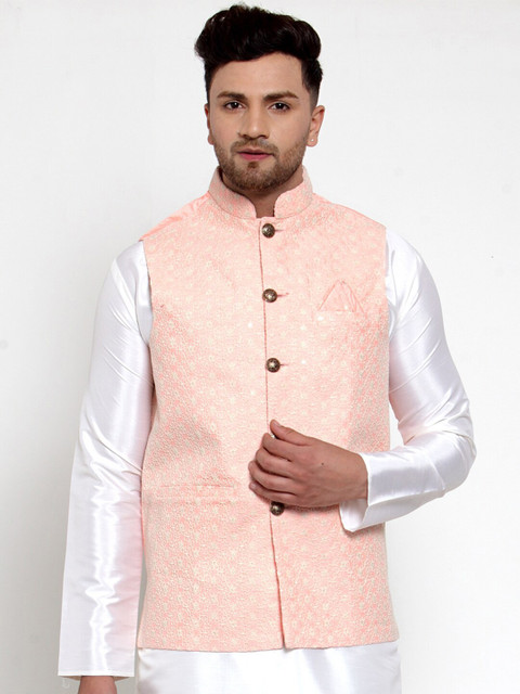 

Jompers Men Pink Embroidered Regular Fit Nehru Jacket