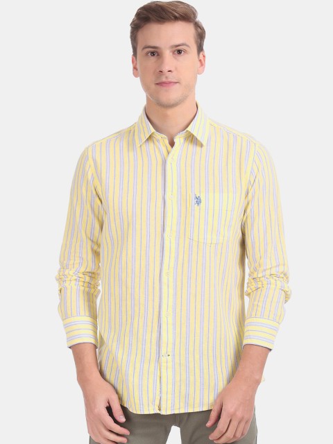 

U.S. Polo Assn. Men Yellow Regular Fit Striped Casual Shirt