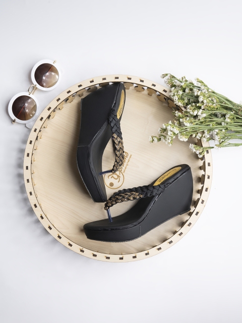 

Shoetopia Women Black Textured Wedges