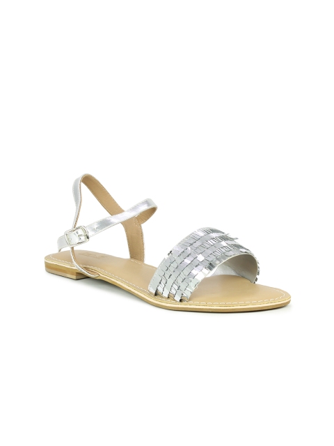

Inc 5 Women Silver-Toned Embellished Open Toe Flats