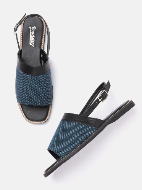 

Roadster Women Teal Blue & Black Woven Design Mules