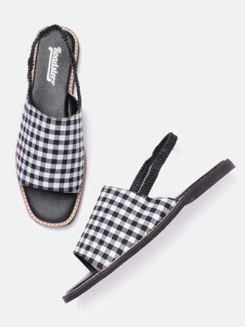 

Roadster Women Black & White Self-Checked Slingback Mules