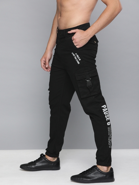 

HERE&NOW Men Black Slim Fit Solid Joggers With Printed Detailing