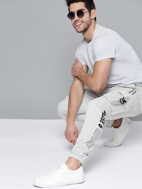 

HERE&NOW Men Grey Regular Fit Solid Cargos