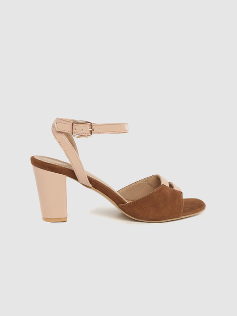 

Roadster Women Coffee Brown & Pink Colourblocked Mid-Top Block Heels with Cut Out Detail