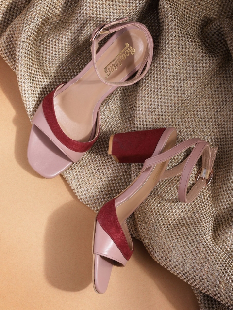 

Roadster Women Peach-Coloured & Maroon Colourblocked Mid-Top Block Heels