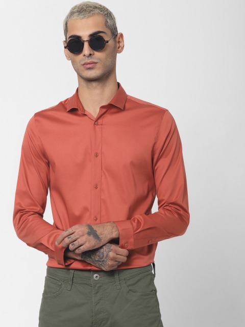 

Jack & Jones Men Rust Orange Slim Fit Colourblocked Casual Shirt