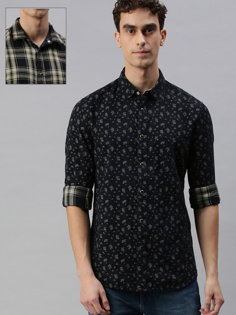 

Jack & Jones Men Black & Green Slim Fit Printed Reversible Casual Shirt