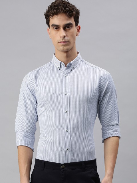 

Jack & Jones Men White & Navy Blue Slim Fit Striped Casual Shirt
