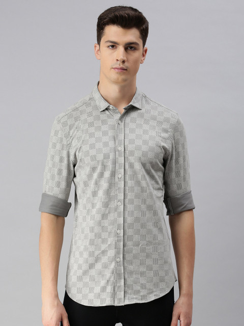 

Jack & Jones Men Grey Regular Fit Self Design Casual Shirt