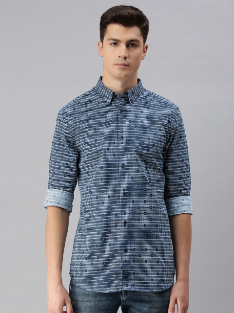 

Jack & Jones Men Navy Blue & White Slim Fit Self Design Casual Shirt