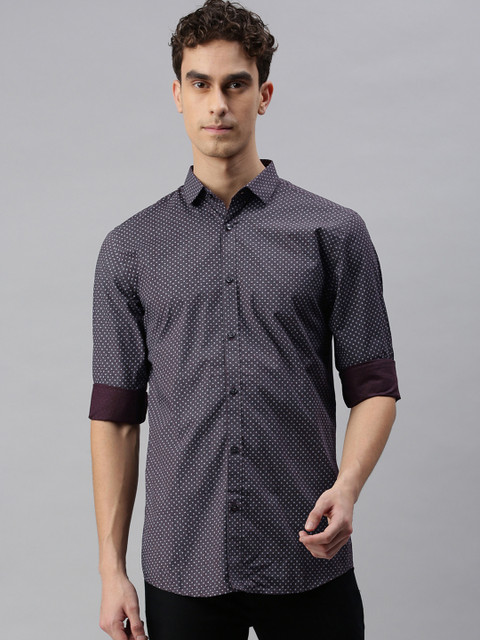 

Jack & Jones Men Purple & White Slim Fit Printed Casual Shirt