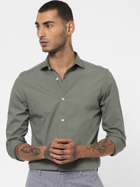 

Jack & Jones Men Green Slim Fit Solid Casual Shirt