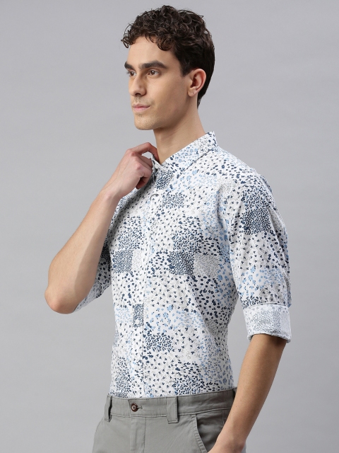 

Jack & Jones Men White & Blue Slim Fit Printed Casual Shirt