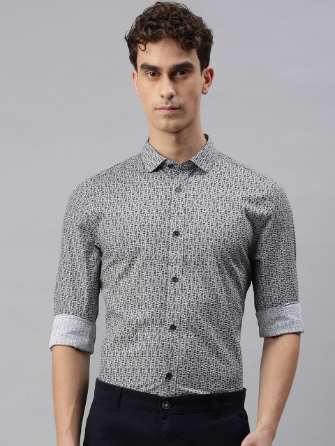 

Jack & Jones Men Black & Grey Slim Fit Self Design Semiformal Shirt