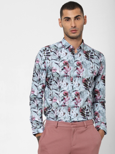 

Jack & Jones Men Turquoise Blue & Pink Slim Fit Floral Printed Casual Shirt