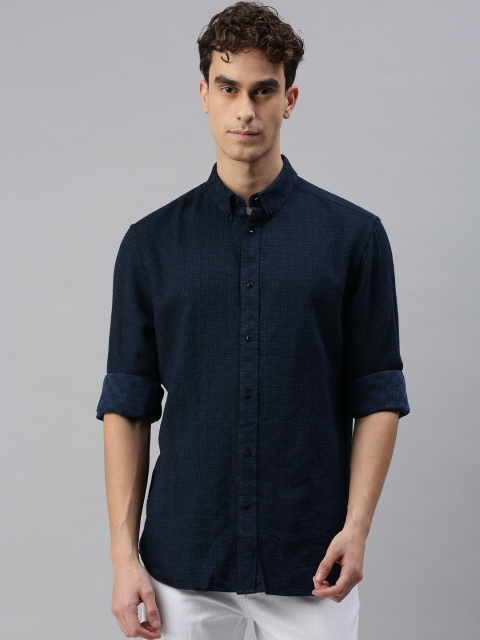 

Jack & Jones Men Navy Blue Comfort Fit Self Design Casual Shirt