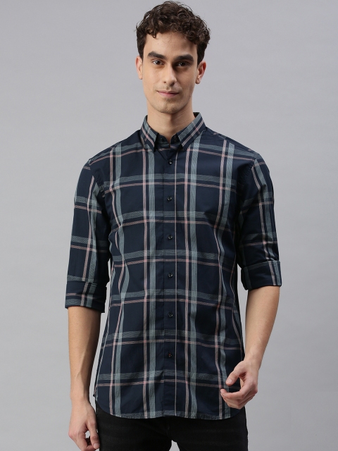 

Jack & Jones Men Navy Blue & White Slim Fit Checked Casual Shirt