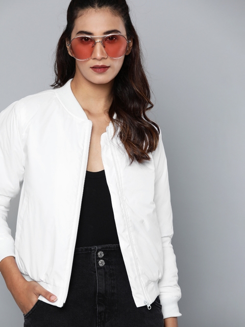 

Kook N Keech Women White Solid Bomber Jacket