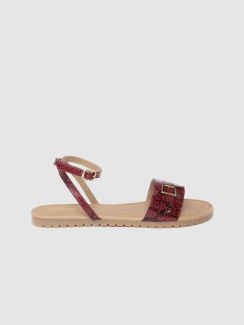 

The Roadster Lifestyle Co Women Maroon & Black Snakeskin Textured Open Toe Flats