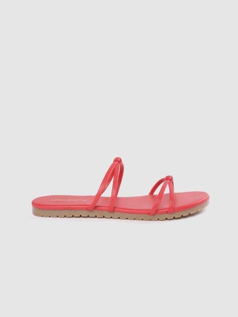 

DressBerry Women Coral Red Solid Strappy Open Toe Flats