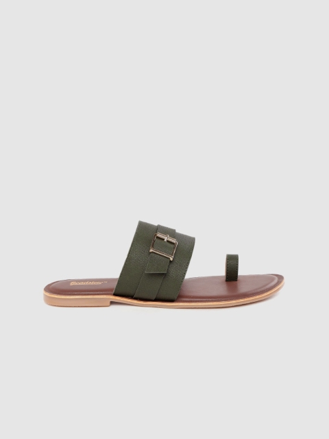 

The Roadster Lifestyle Co Women Olive Green Solid One Toe Flats with Buckle Detail