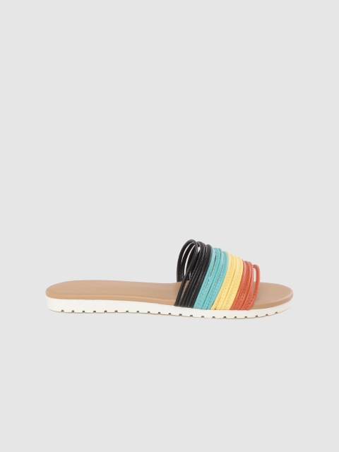 

Mast & Harbour Women Multicoloured Striped Strappy Open Toe Flats, Multi