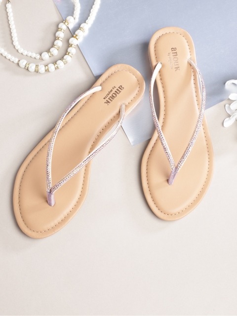 

Anouk Women Pink & Beige Stone-Studded Open Toe Flats