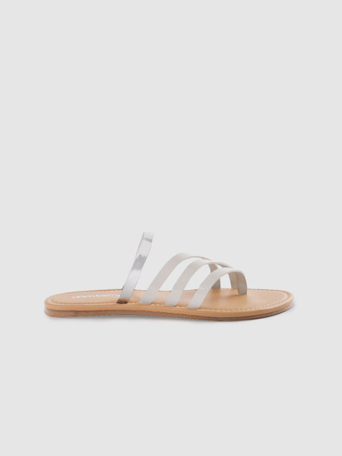 

DressBerry Women White & Silver-Toned Strappy Open Toe Flats