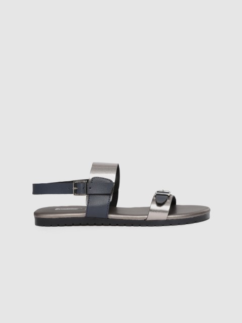 

The Roadster Lifestyle Co Women Blue & Silver-Toned Colourblocked Open Toe Flats
